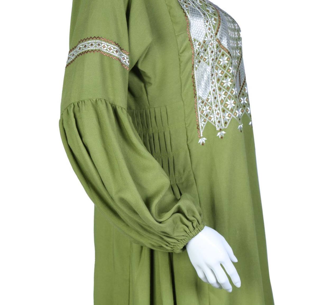 Green Cuffed Sleeves Plain Dress - Image 3