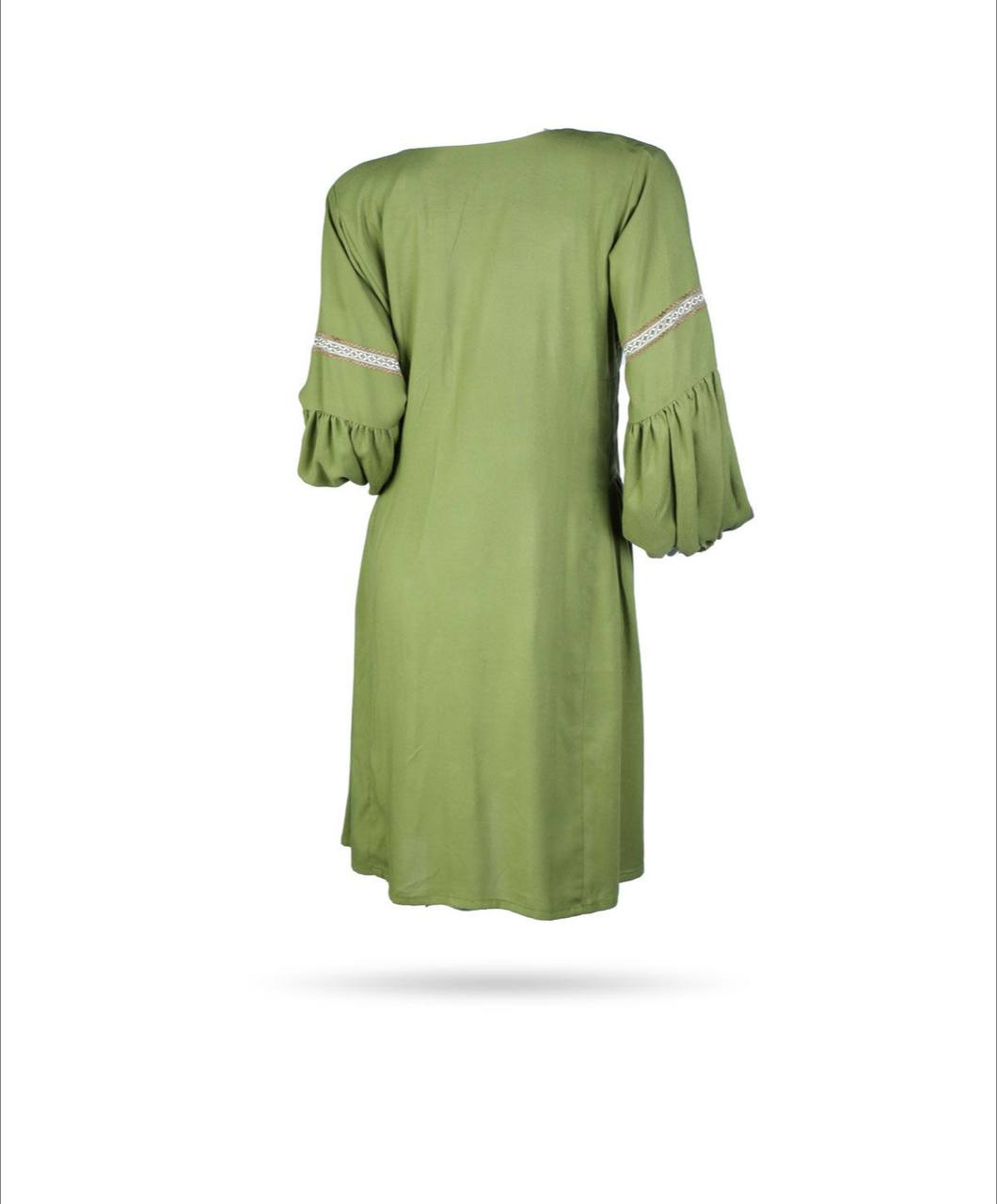 Green Cuffed Sleeves Plain Dress - Image 4
