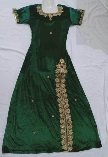 Regal Afghan Green Long Velvet Dress