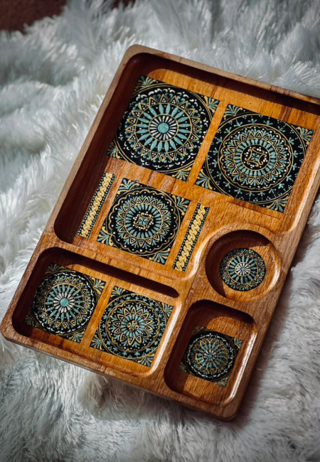 Handpainted Wooden Food Divider Tray with Mandala Designs