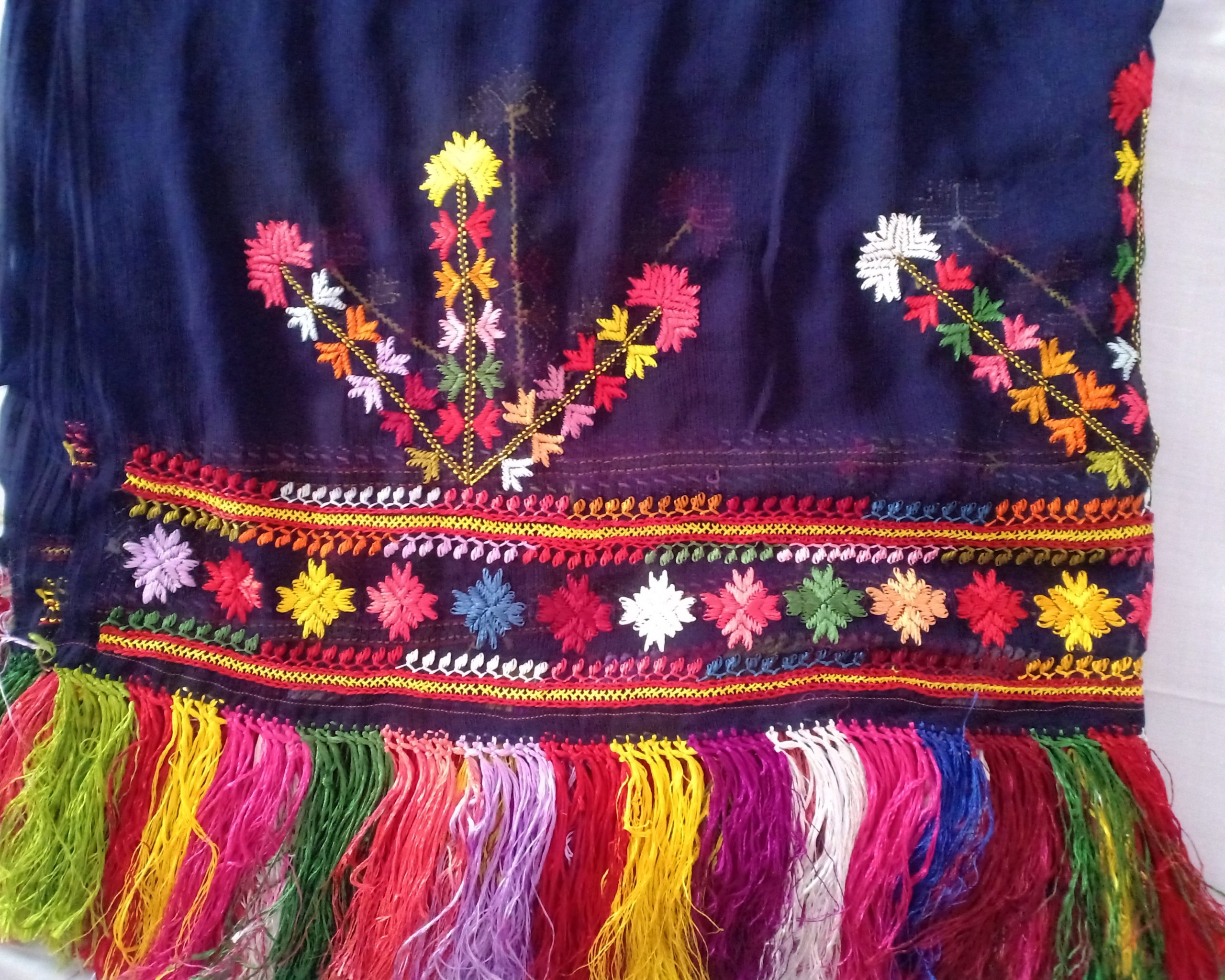 Traditional Pashtoon Embroidered Shawl with Colorful Tassels - Image 2