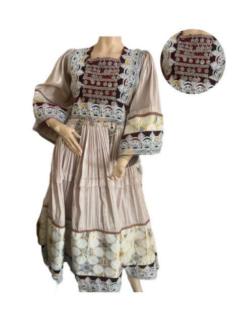 Traditional Afghan Dress with Silver Cherma Dozi