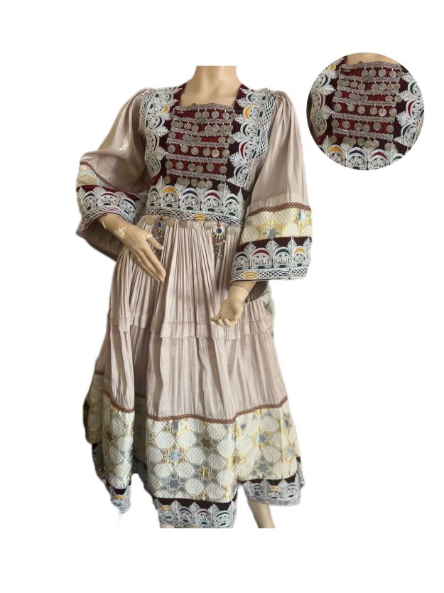 Traditional Afghan Dress with Silver Cherma Dozi