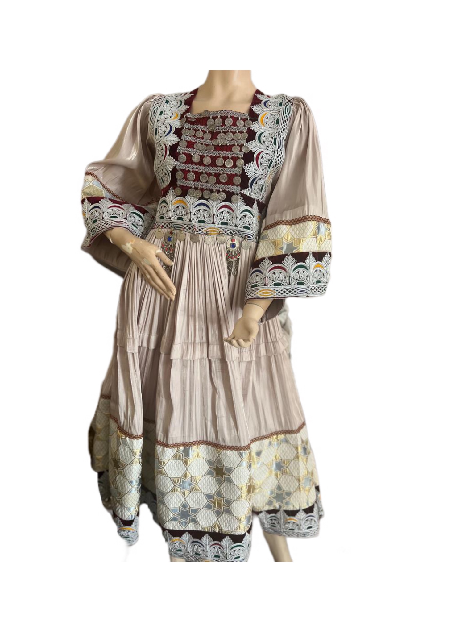 Traditional Afghan Dress with Silver Cherma Dozi - Image 2