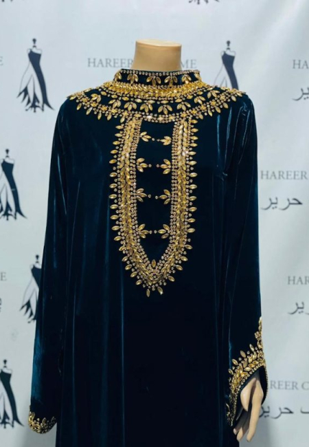 Emerald Velvet Golden Embroidered Abaya