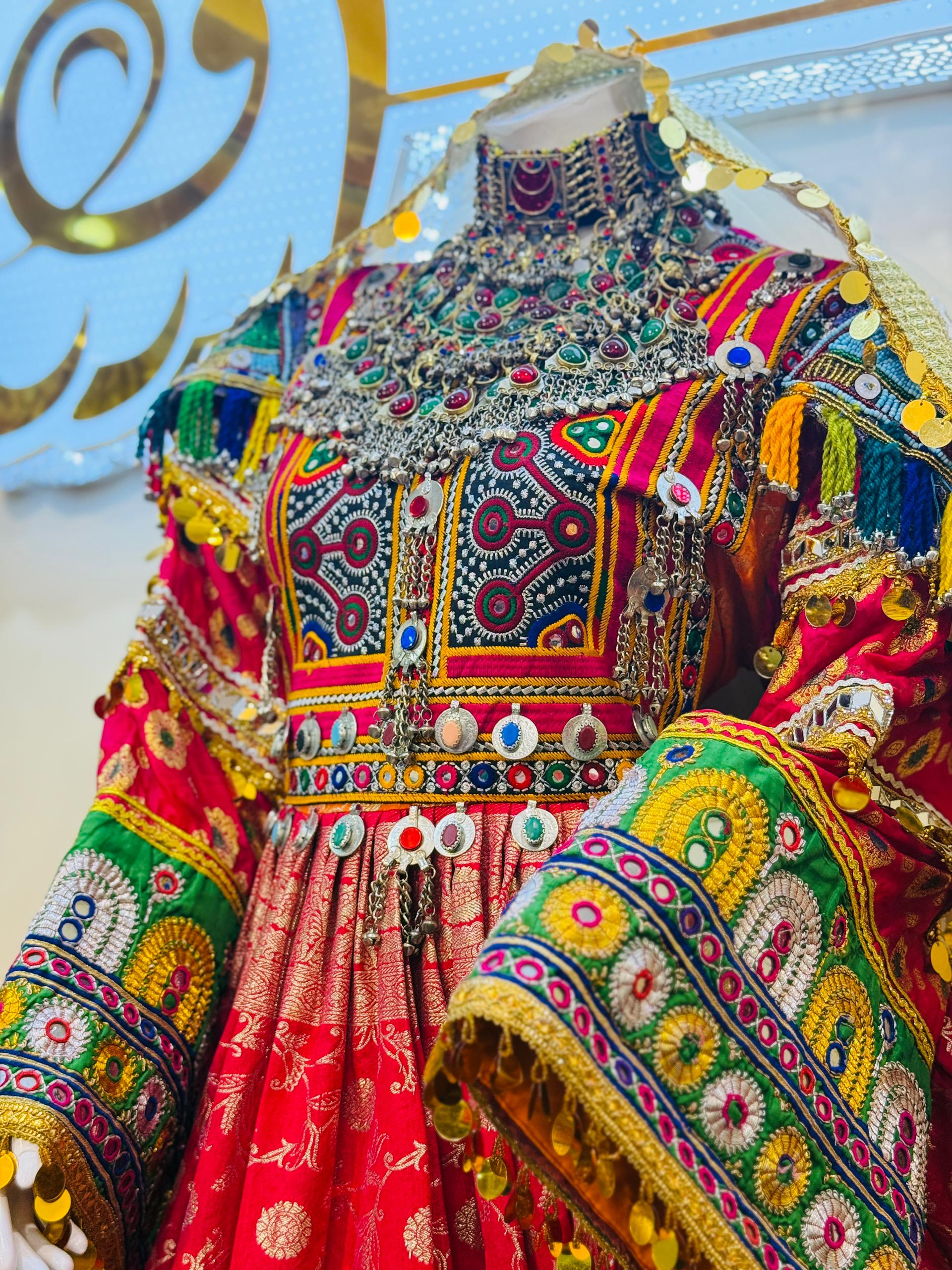 Traditional Afghan bridal Embroidered Women’s Dress – 2 Piece Set (Dress & Gauze Shawl) - Image 4