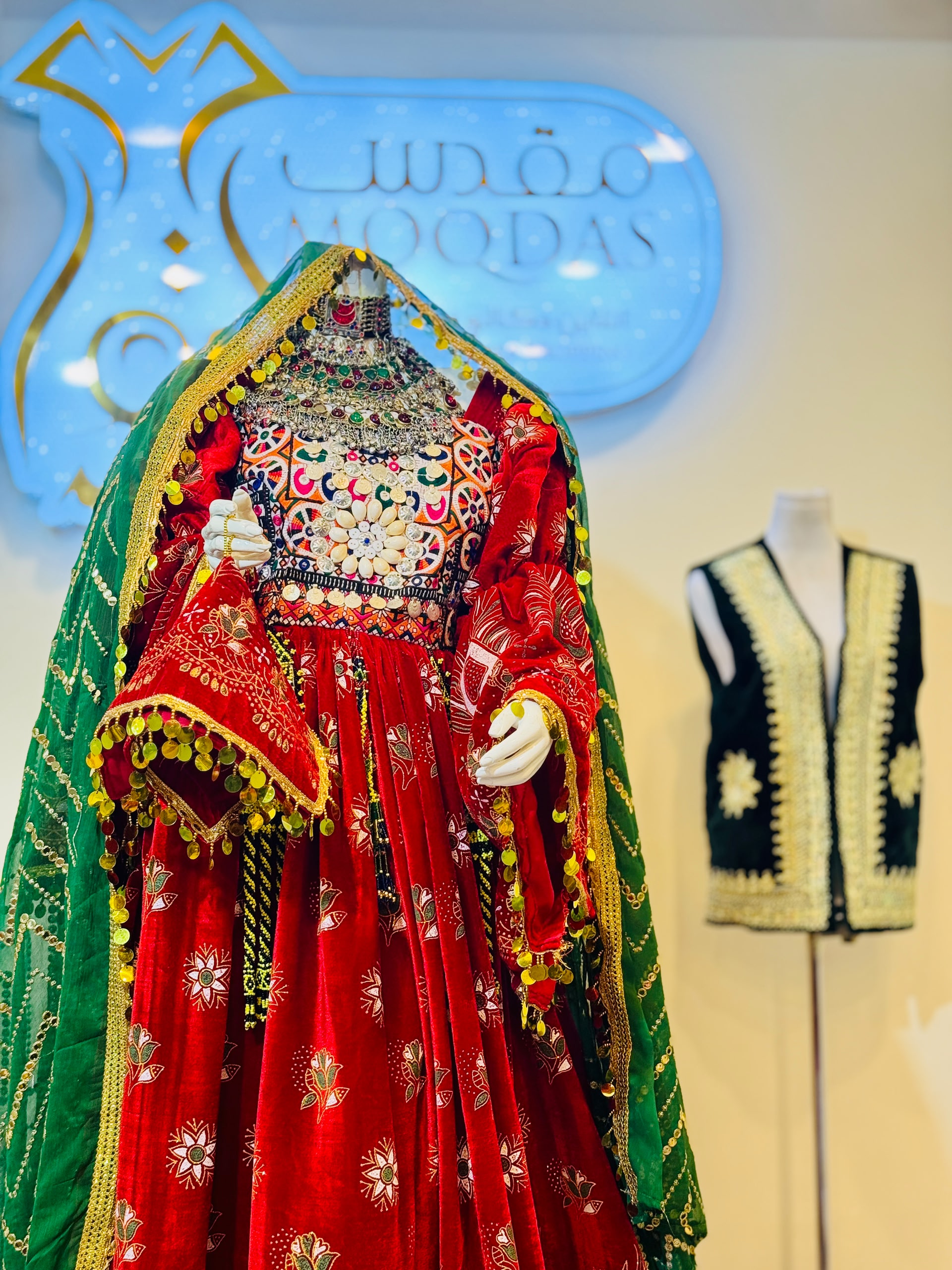 Afghani Bridal Dress Set with Groom Vest Original - Image 3