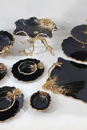 Luxury Black & Gold Resin Serving Set