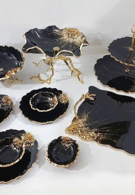 Luxury Black & Gold Resin Serving Set
