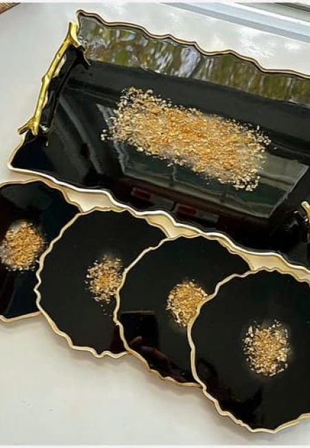 Luxury Black & Gold Resin Serving Set