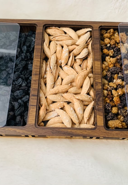Three-Compartment Wooden Nut Serving Box