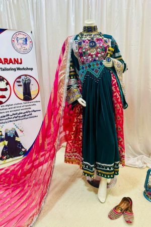Afghan Velvet Gand Dress with Lace Design
