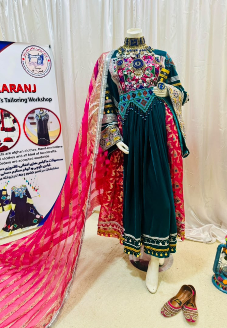 Afghan Velvet Gand Dress with Lace Design