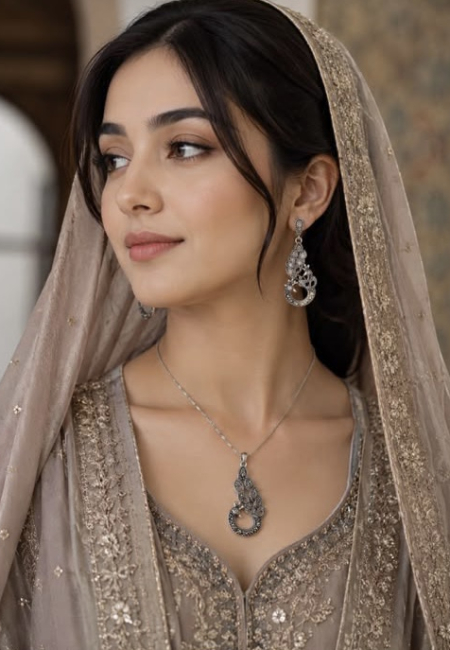 Authentic Silver Set with White Stone