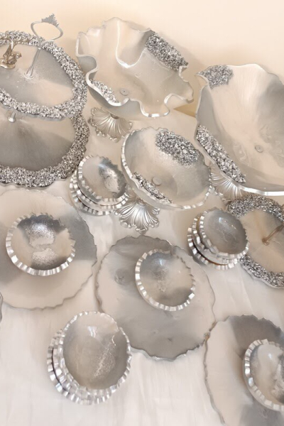 Silver Crystal Resin Serving Set