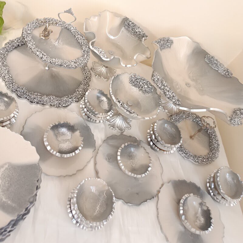 Silver Crystal Resin Serving Set