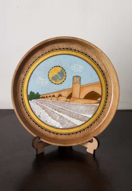 Two Miniature Wooden Plates with Pul-e-Malan, Herat Design