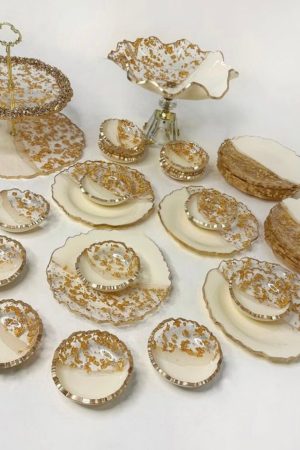 Six-Person Luxury Resin Serving Set – White & Gold