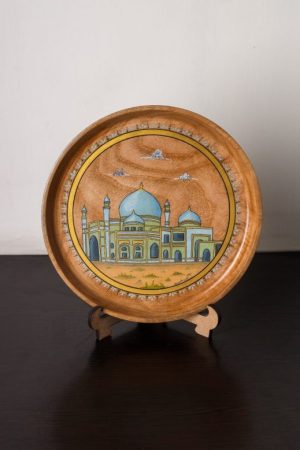 Miniature Wooden Plate with a Design of Rawza Sharif, Mazar-e-Sharif