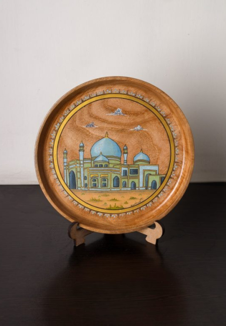 Miniature Wooden Plate with a Design of Rawza Sharif, Mazar-e-Sharif
