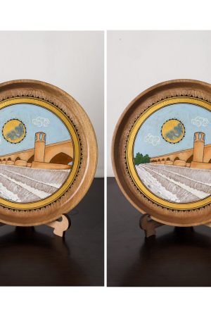 Two Miniature Wooden Plates with Pul-e-Malan, Herat Design