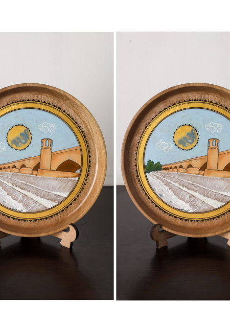 Two Miniature Wooden Plates with Pul-e-Malan, Herat Design