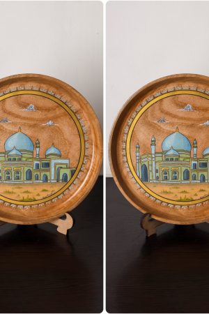 Two Miniature Wooden Plate with a Design of Rawza Sharif, Mazar-e-Sharif