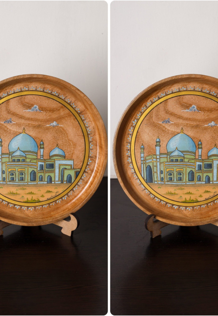 Two Miniature Wooden Plate with a Design of Rawza Sharif, Mazar-e-Sharif